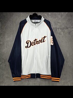 Detroit Tigers Big & Tall Full-Zip White Blue Orange Track Jacket Men's Size 5XL
